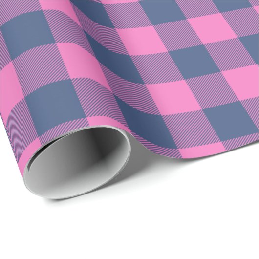 Retro Buffalo Pset Tartan Patroon Roze en Blauw Cadeaupapier (Rol Hoek)