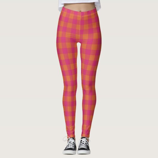 Retro Buffalo Pset Tartan Roze en Oranje Leggings (Voorkant)