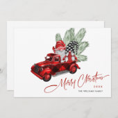 Retro Buffalo Red Truck Gnomes Rustige Kerstmis Feestdagenkaart (Voorkant / Achterkant)
