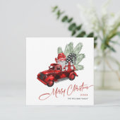 Retro Buffalo Red Truck Gnomes Rustige Kerstmis Feestdagenkaart (Staand voorkant)