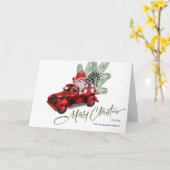 Retro Buffalo Red Truck Gnomes Rustige Kerstmis Kaart (Gele Bloem)