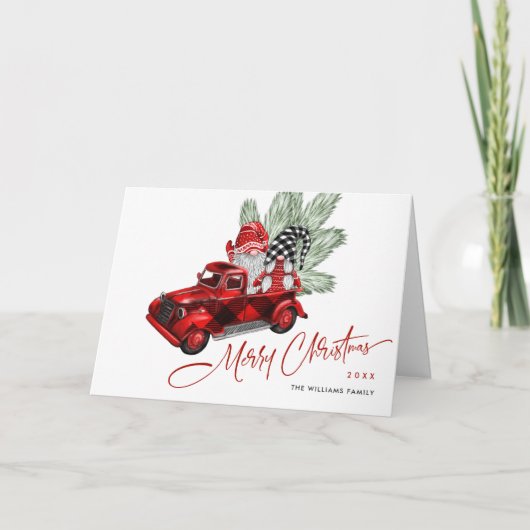 Retro Buffalo Red Truck Gnomes Rustige Kerstmis Kaart (Voorkant)