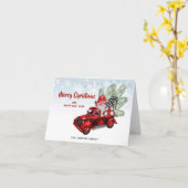 Retro Buffalo Red Truck Gnomes Rustige Kerstmis Kaart (Gele Bloem)