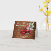 Retro Buffalo Red Truck Gnomes Rustige Kerstmis Kaart (Gele Bloem)