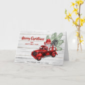 Retro Buffalo Red Truck Gnomes Rustige Kerstmis Kaart (Gele Bloem)