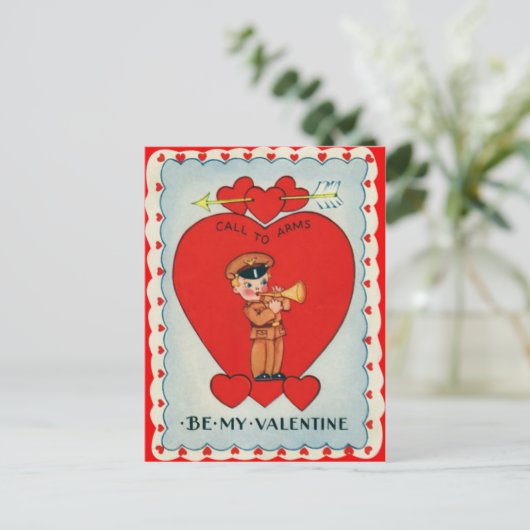  Retro Bugler Valentijn Kaart (Staand voorkant)