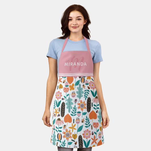 Retro Bugs & Flowers Patroonroze monogram Schort (Gedragen)