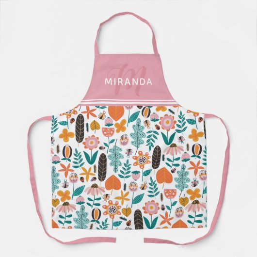 Retro Bugs & Flowers Patroonroze monogram Schort (Voorkant)