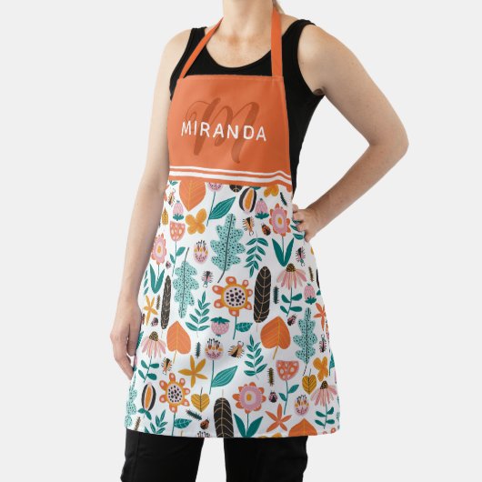 Retro Bugs & Flowers Pattern Oranje Monogram Schort (Insitu)