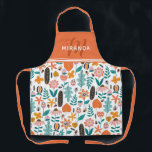 Retro Bugs & Flowers Pattern Oranje Monogram Schort<br><div class="desc">Meerkleurig schort dat perfect is voor de herfst met een patroon van bloemen,  bladeren en beestjes in een grillige stijl. Voeg jouw naam en monogram op de oranje bovenkant van het schort toe.</div>
