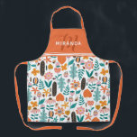 Retro Bugs & Flowers Pattern Oranje Monogram Schort<br><div class="desc">Meerkleurig schort dat perfect is voor de herfst met een patroon van bloemen,  bladeren en beestjes in een grillige stijl. Voeg jouw naam en monogram op de oranje bovenkant van het schort toe.</div>