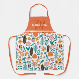 Retro Bugs & Flowers Pattern Oranje Monogram Schort