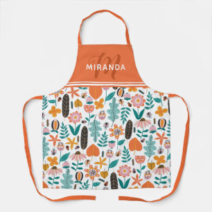 Retro Bugs & Flowers Pattern Oranje Monogram Schort
