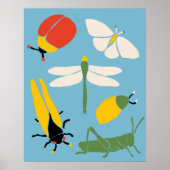 Retro Bugs snijdt illustraties lichtblauw Poster (Voorkant)