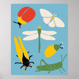 Retro Bugs snijdt illustraties lichtblauw Poster