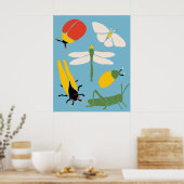 Retro Bugs snijdt illustraties lichtblauw Poster (Keuken)