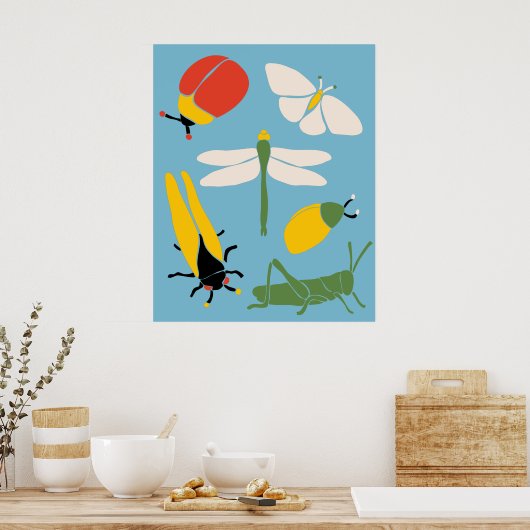 Retro Bugs snijdt illustraties lichtblauw Poster (Keuken)