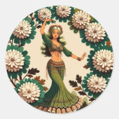 Retro buikdanseres ronde sticker (Voorkant)