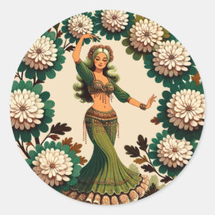 Retro buikdanseres ronde sticker