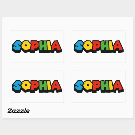 Retro Building Block Font – Sophia Rechthoekige Sticker (Vel)