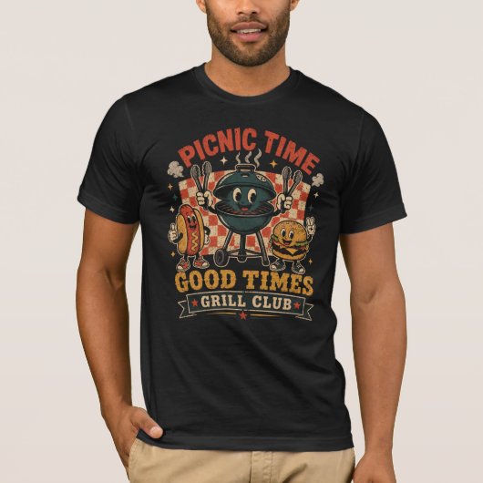retro buiten grillen picknick t-shirt (Voorkant)