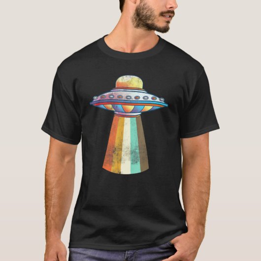 Retro buitenaardse ruimte UFO-abductie Sci Fi T-shirt (Voorkant)