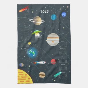 Retro buitenruimte 2026 kalender theedoek