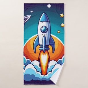 Retro, buitenruimte raket badhanddoek