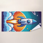 Retro, buitenruimte raket badhanddoek (Badhanddoek)