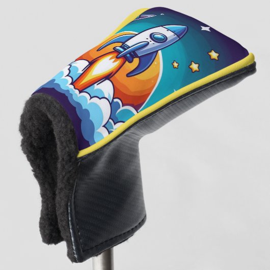 Retro, buitenruimte raket golfheadcover (3/4 voorkant)