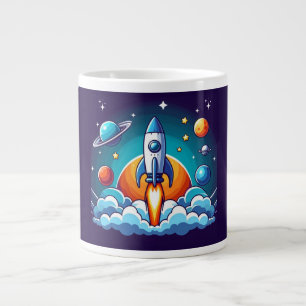 Retro, buitenruimte raket grote koffiekop
