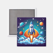Retro, buitenruimte raket magneet (Voorkant / Achterkant)