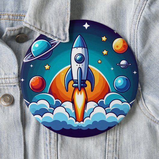 Retro, buitenruimte raket ronde button 6,0 cm (In situ)