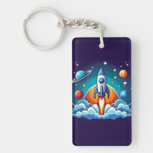 Retro, buitenruimte raket sleutelhanger