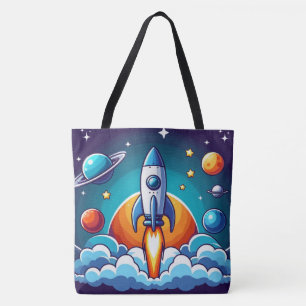Retro, buitenruimte raket tote bag