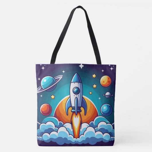 Retro, buitenruimte raket tote bag (Voorkant)