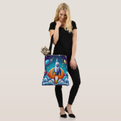 Retro, buitenruimte raket tote bag (Op model)