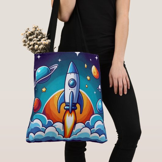 Retro, buitenruimte raket tote bag (Dichtbij)