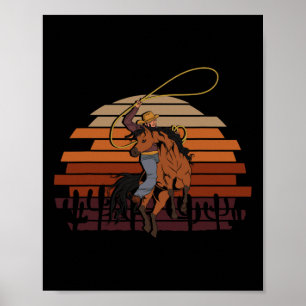 Retro Bull Riding Western Land Cowboy Poster