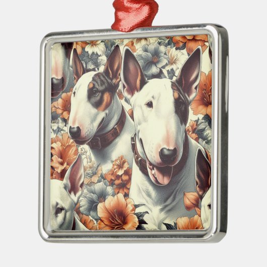 Retro Bull Terrier Naadloos schilderen Metalen Ornament (Links)