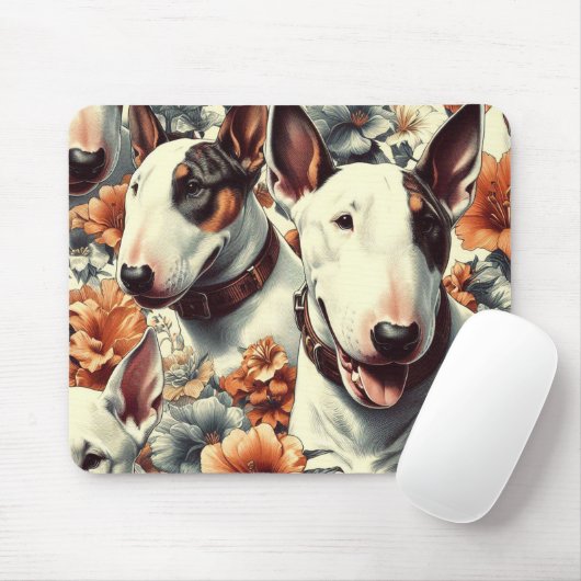 Retro Bull Terrier Naadloos schilderen Muismat (Met muis)