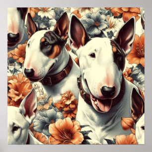 Retro Bull Terrier Naadloos schilderen Poster