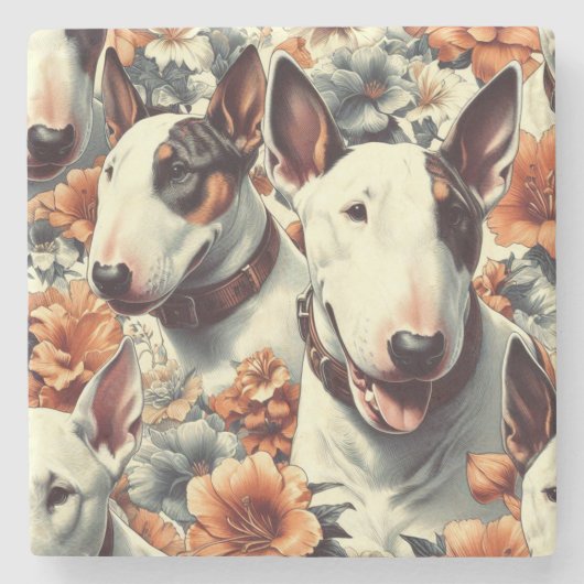 Retro Bull Terrier Naadloos schilderen Stenen Onderzetter (Voorkant)
