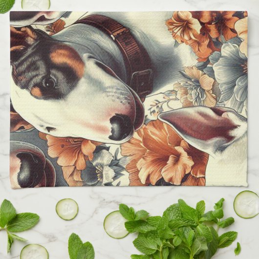 Retro Bull Terrier Naadloos schilderen Theedoek (Gevouwen)