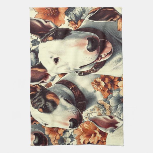 Retro Bull Terrier Naadloos schilderen Theedoek (Verticaal)