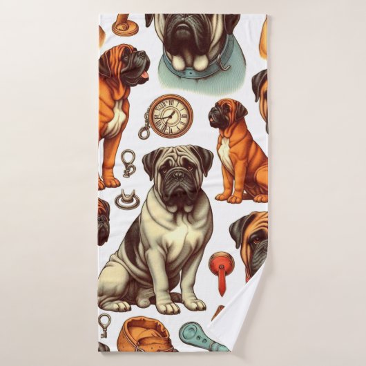 Retro Bullmastiff naadloos Badhanddoek (Badhanddoek)