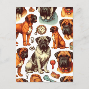 Retro Bullmastiff naadloos Briefkaart