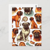 Retro Bullmastiff naadloos Briefkaart (Voorkant / Achterkant)