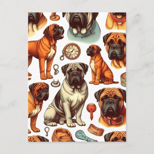 Retro Bullmastiff naadloos Briefkaart (Voorkant)