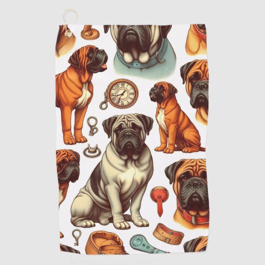 Retro Bullmastiff naadloos Golfhanddoek (Voorkant)